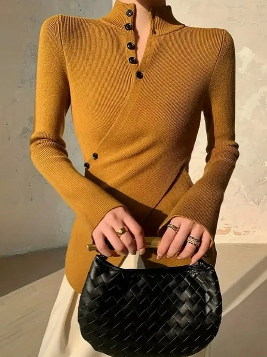 Solid Color Asymmetric Long Sleeve Sweater