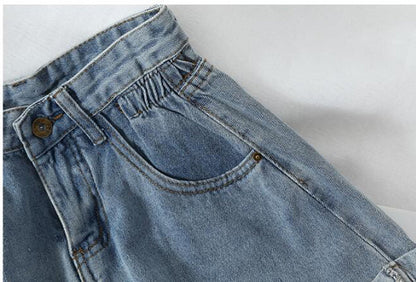 Brief Warm-Season Casual Waist Fashion Elastic Leg Women High Jeans Shorts Waist Denim Wide Loose Size Plus Female