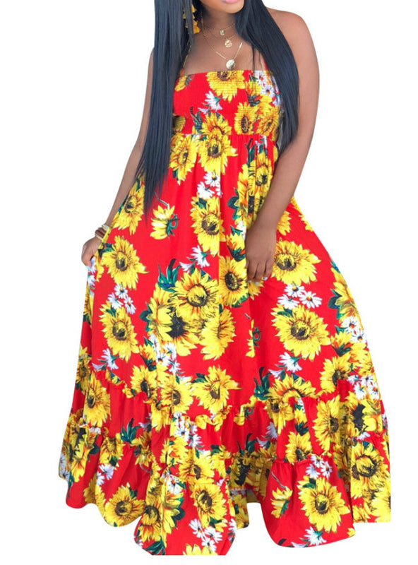 Open Back Print Bandage Maxi Dress