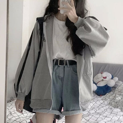 Harajuku Arm Long Hoodie Oversized - - Women's - Fit Loose - Boyfriend Style Street Casual Fleece Sweatshirt Material