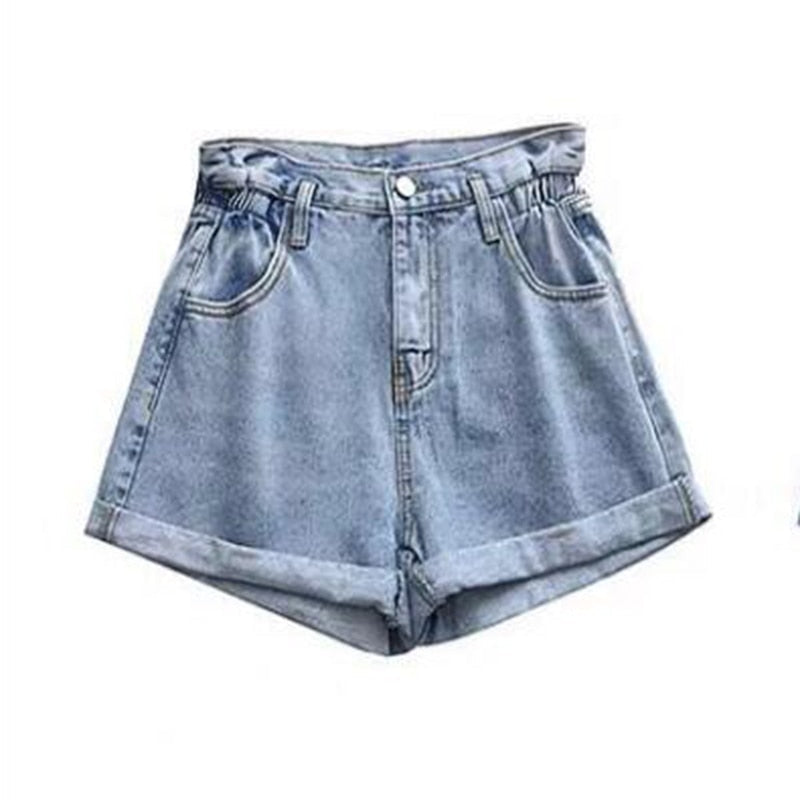 Brief Warm-Season Casual Waist Fashion Elastic Leg Women High Jeans Shorts Waist Denim Wide Loose Size Plus Female