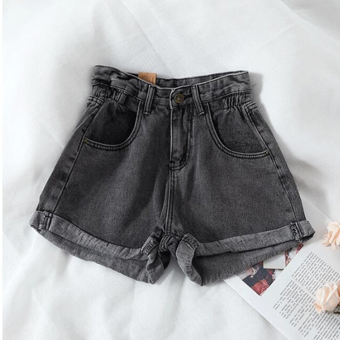 Brief Warm-Season Casual Waist Fashion Elastic Leg Women High Jeans Shorts Waist Denim Wide Loose Size Plus Female