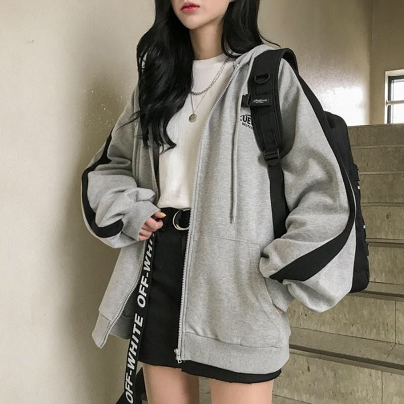 Harajuku Arm Long Hoodie Oversized - - Women's - Fit Loose - Boyfriend Style Street Casual Fleece Sweatshirt Material