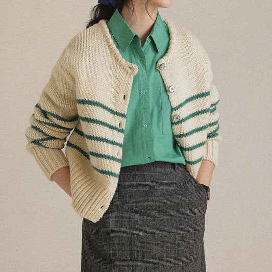 Single-breasted Striped Knit Cardigan