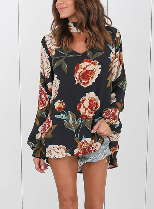 V-Neck Loose Chiffon Sleeve Blouse Dress