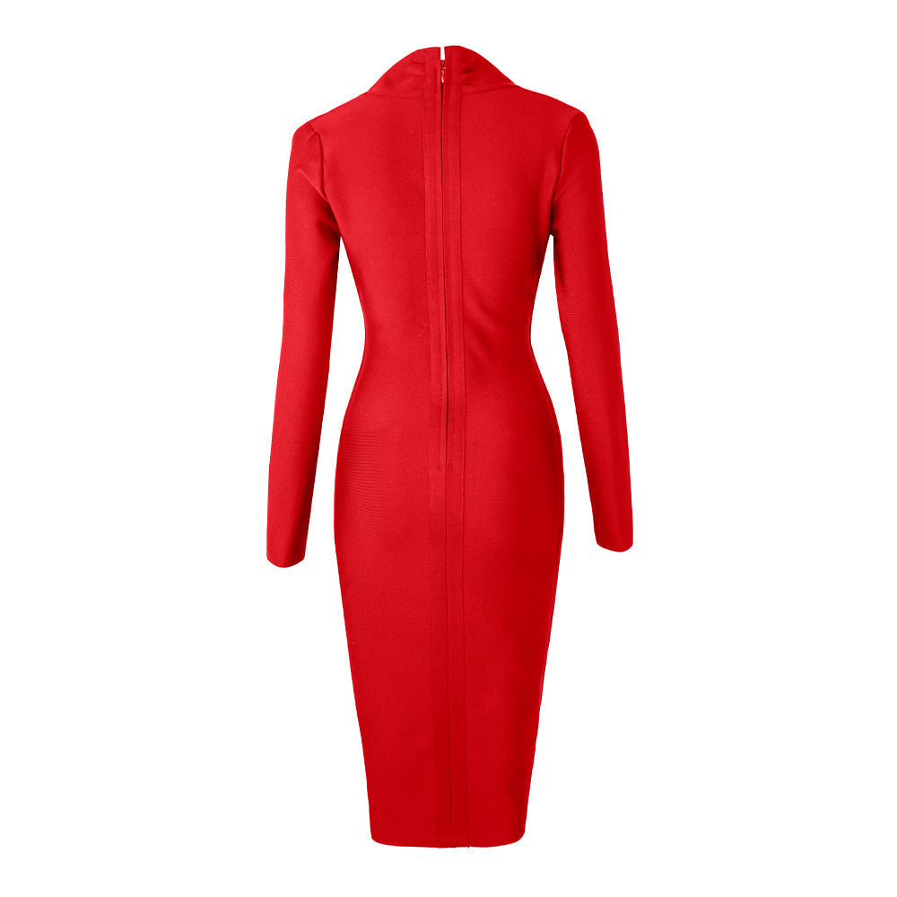 Women’s Full Gown Celebrity Club - V Bodycon Warm-Season Vestidos Deep Bandage Evening Neck With