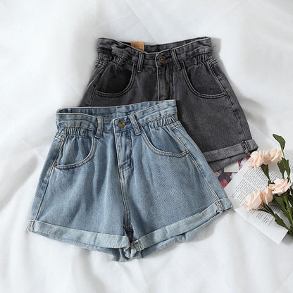 Brief Warm-Season Casual Waist Fashion Elastic Leg Women High Jeans Shorts Waist Denim Wide Loose Size Plus Female