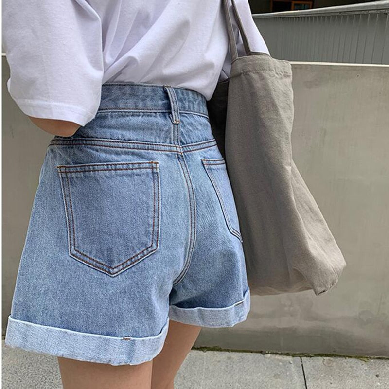 Brief Warm-Season Casual Waist Fashion Elastic Leg Women High Jeans Shorts Waist Denim Wide Loose Size Plus Female