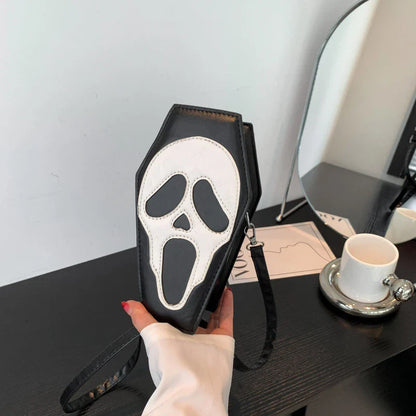 Halloween Novelty Coffin Shape Gothic Crossbody Phone Purse Tote Bag