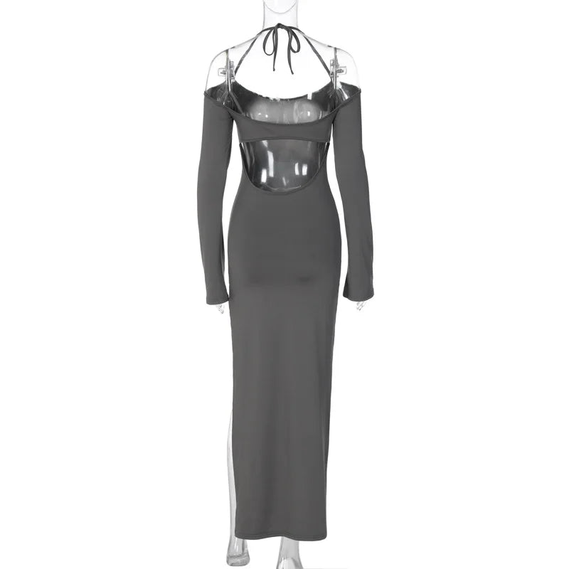 Halter Backless Es Elegant Sleeve Club Party Split Clothes Maxi Dress
