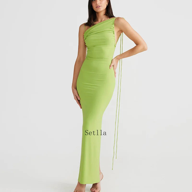 Halter Backless Ruched Elegant Sleeveless Split Summer-ready Midi Dress