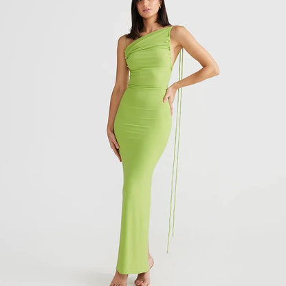 Halter Backless Ruched Elegant Sleeveless Split Summer-ready Midi Dress