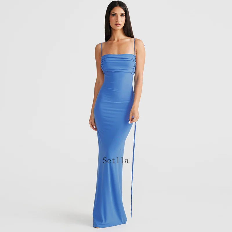 Halter Backless Ruched Elegant Sleeveless Split Summer-ready Midi Dress