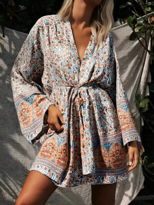 Floral Sashes Boho Kimono Bikini Cover-up