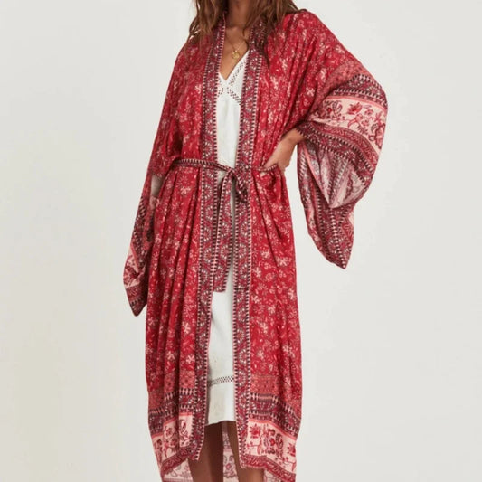 Floral Bat Sleeve Boho Kimono Dress