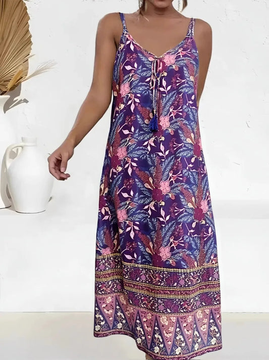 Floral Print Sleeveless Beach Boho Dress