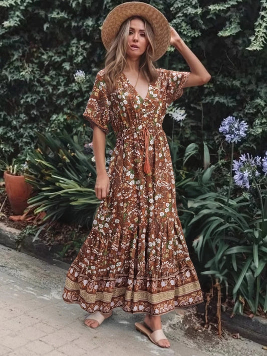 Floral V-neck Rayon Boho Dress