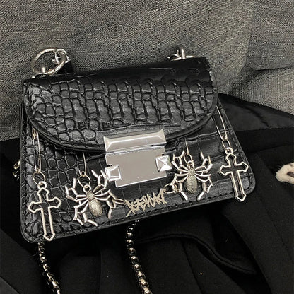 Harajuku Gothic Halloween Spider Cross Punk Metal Rock Shoulder Bag