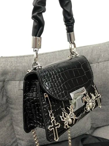 Harajuku Gothic Halloween Spider Cross Punk Metal Rock Shoulder Bag