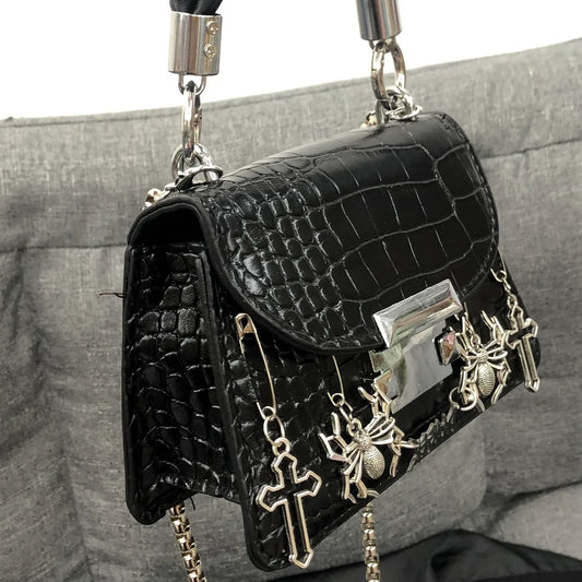 Harajuku Gothic Halloween Spider Cross Punk Metal Rock Shoulder Bag