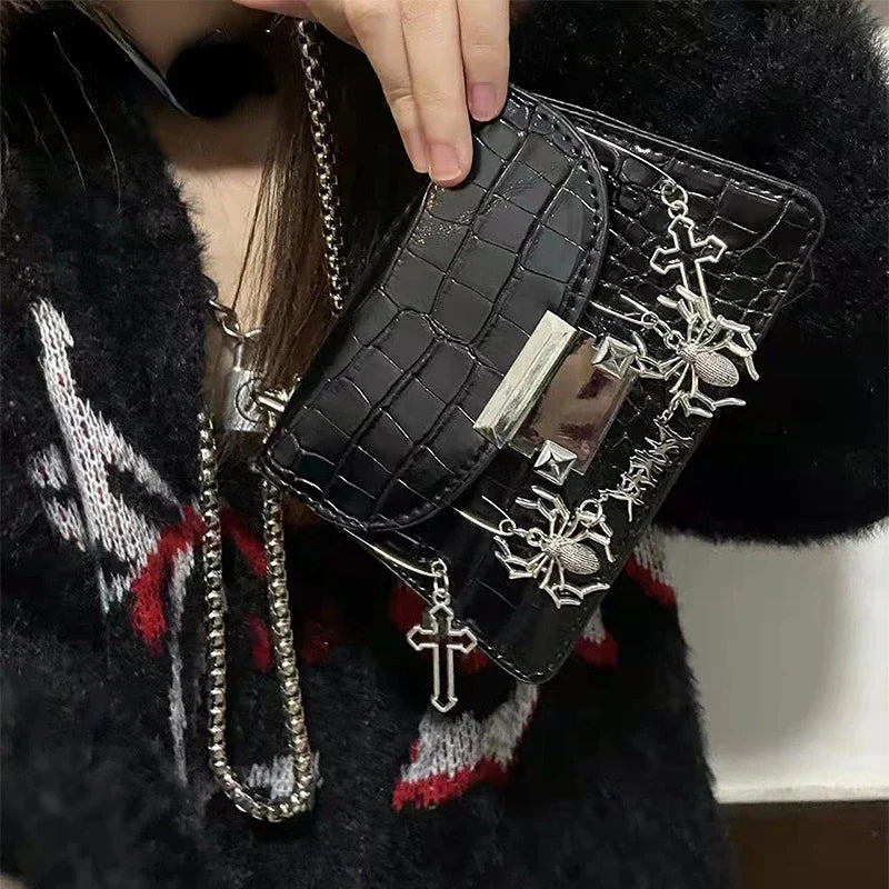 Harajuku Gothic Halloween Spider Cross Punk Metal Rock Shoulder Bag