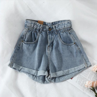 Brief Warm-Season Casual Waist Fashion Elastic Leg Women High Jeans Shorts Waist Denim Wide Loose Size Plus Female