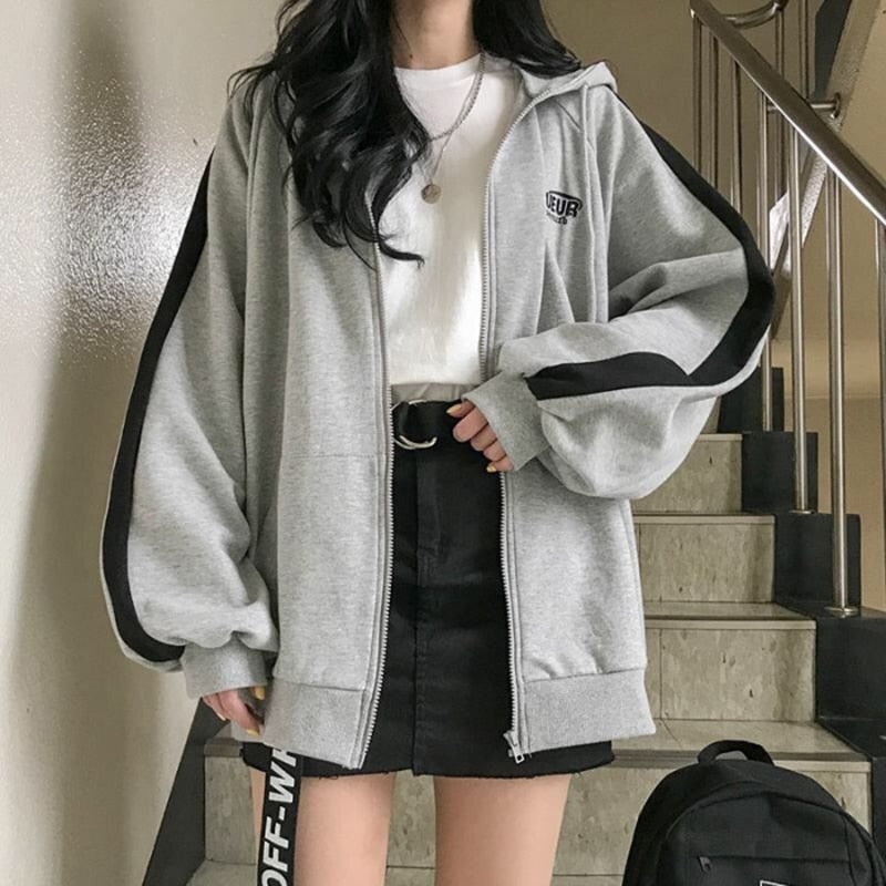 Harajuku Arm Long Hoodie Oversized - - Women's - Fit Loose - Boyfriend Style Street Casual Fleece Sweatshirt Material