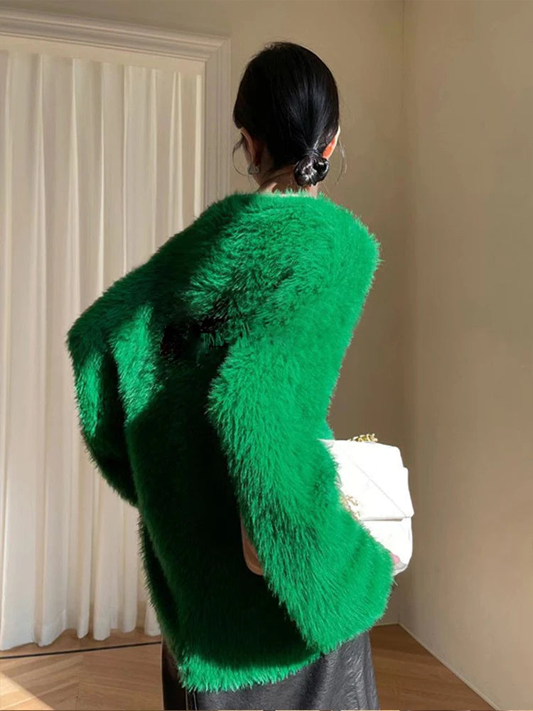 High Quality Soft Loose Knit Long Sleeve Green Christmas Sweater