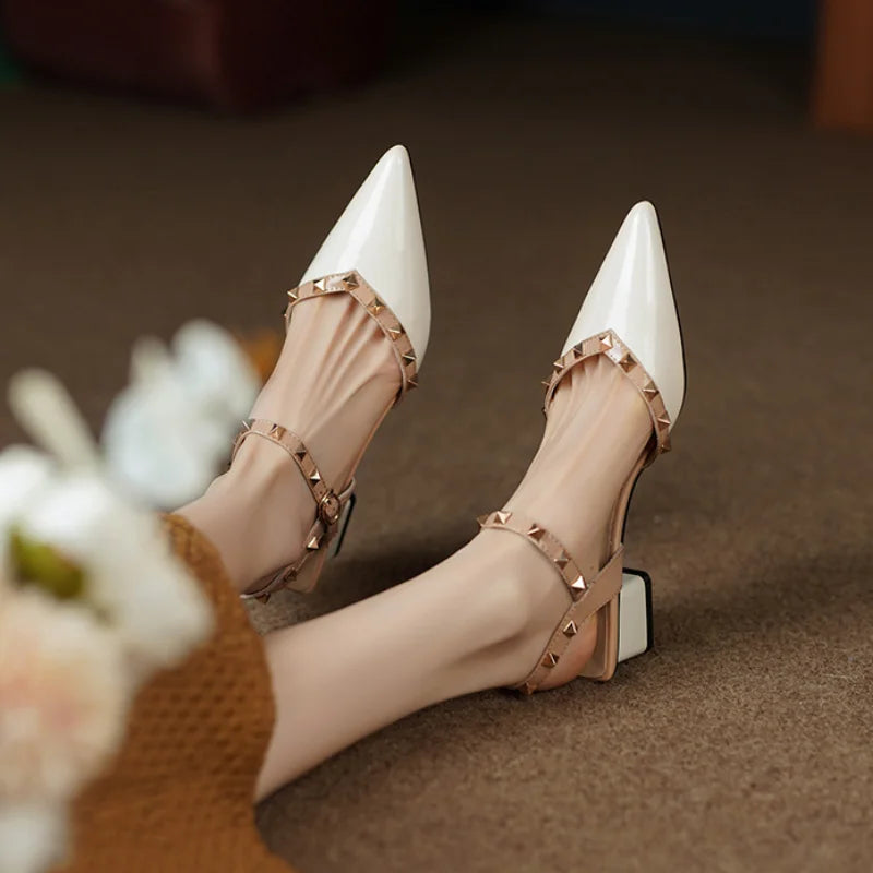 High Quality Classic Rivet Design Slingback Casual Fashion Dating Low Heel Pump