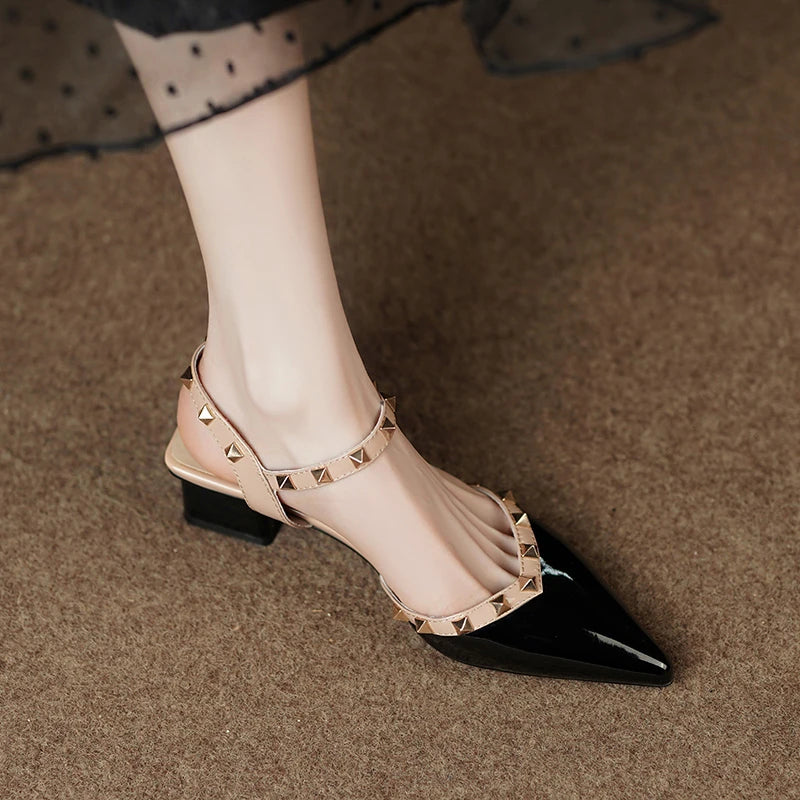 High Quality Classic Rivet Design Slingback Casual Fashion Dating Low Heel Pump