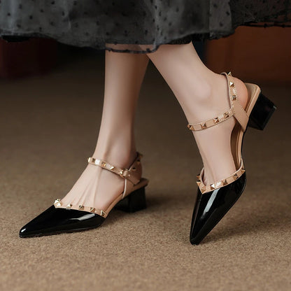 High Quality Classic Rivet Design Slingback Casual Fashion Dating Low Heel Pump