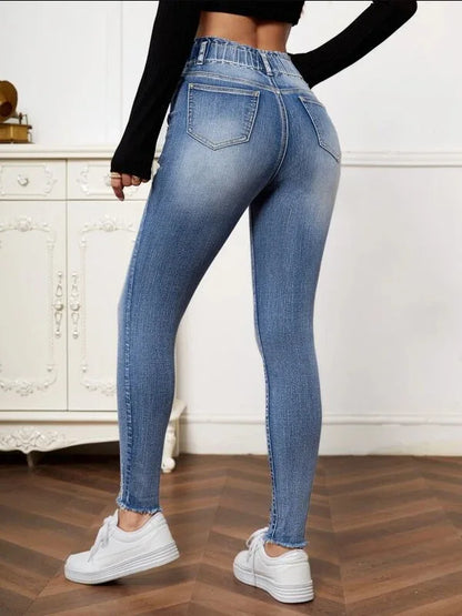 High Stretch Ripped Casual Fashion Elastic Waist Skinny Slim Autumn Jean