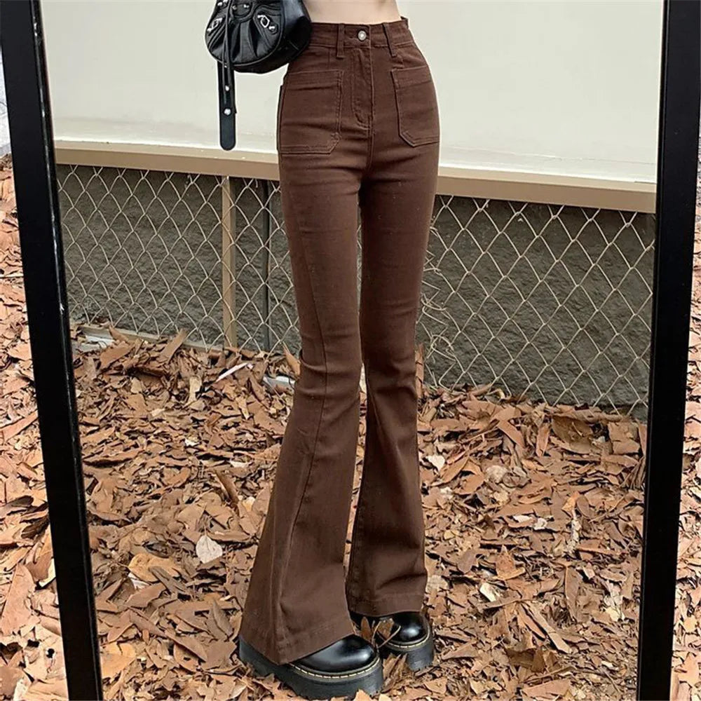 High Waist Stretch Slim Flared Women Bottom Straight Spring Autumn Denim Pants Female Fashion Streetwear Jeans