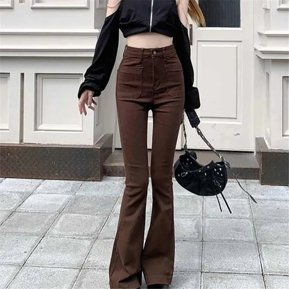 High Waist Stretch Slim Flared Women Bottom Straight Spring Autumn Denim Pants Female Fashion Streetwear Jeans