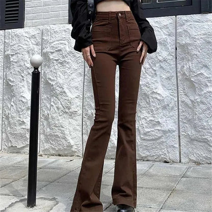 High Waist Stretch Slim Flared Women Bottom Straight Spring Autumn Denim Pants Female Fashion Streetwear Jeans