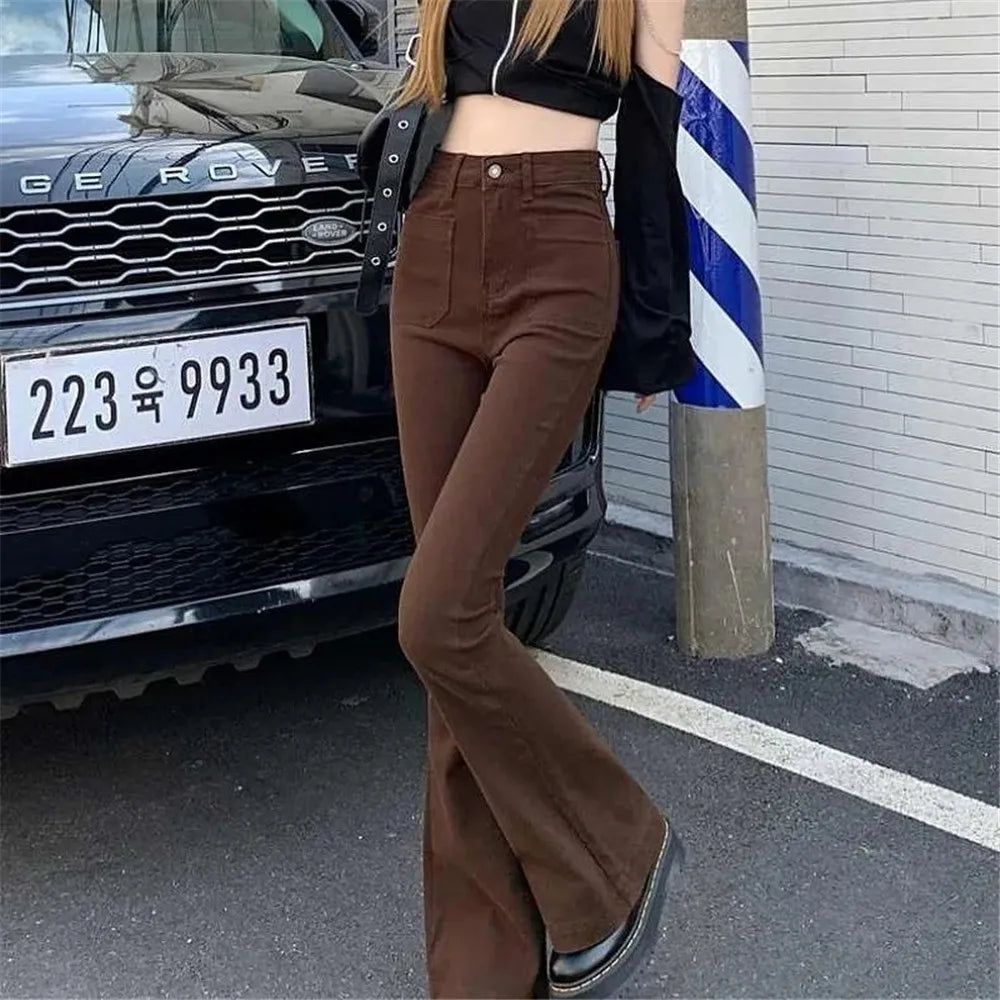 High Waist Stretch Slim Flared Women Bottom Straight Spring Autumn Denim Pants Female Fashion Streetwear Jeans