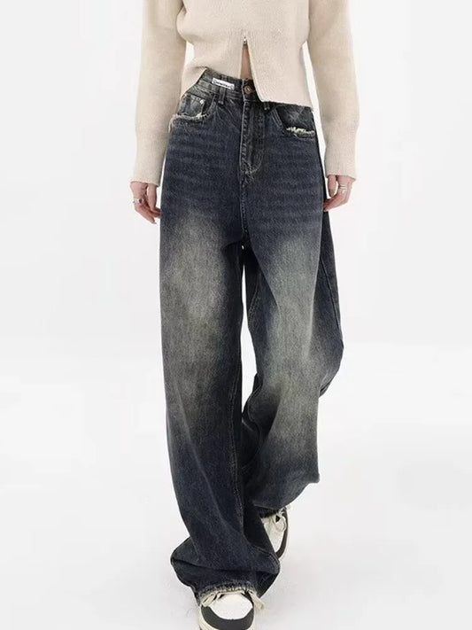 High Waisted Wide Leg Slim Ruffled Street Mop Jean