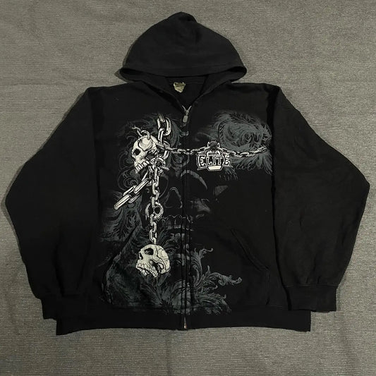 Skull Graphic Zipper Hoodie