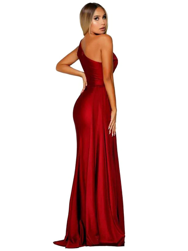 One-Shoulder Satin Hollow Out Party Dress Partydress-241208