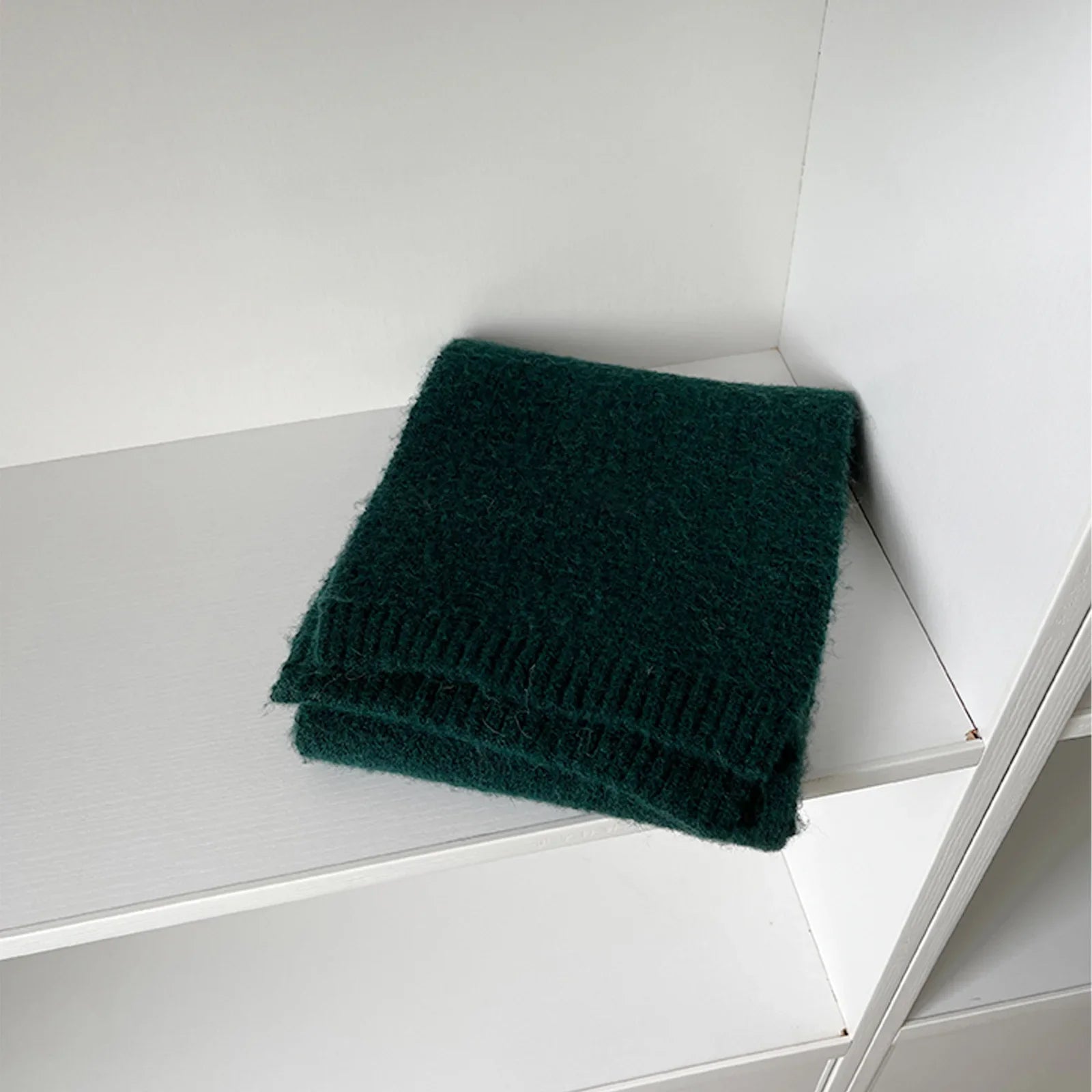 Soft Wool Blend Solid Color Winter Scarf Dark Green / L157Cm W22Cm Scarfs-L