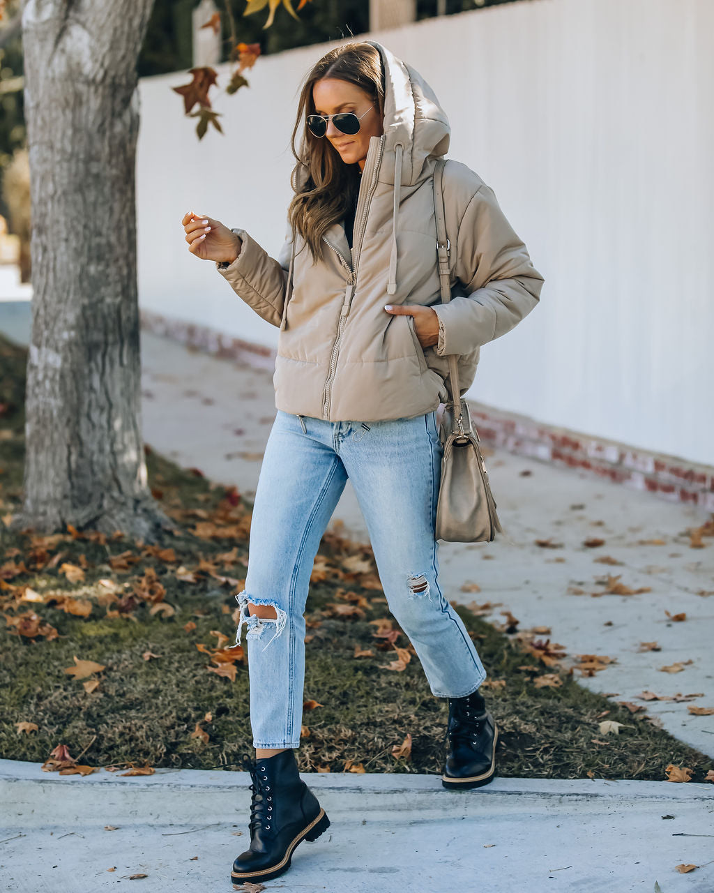 Stay Awhile Hooded Puffer Jacket - Khaki