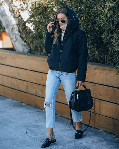 Stay Awhile Hooded Puffer Jacket - Black with Pockets