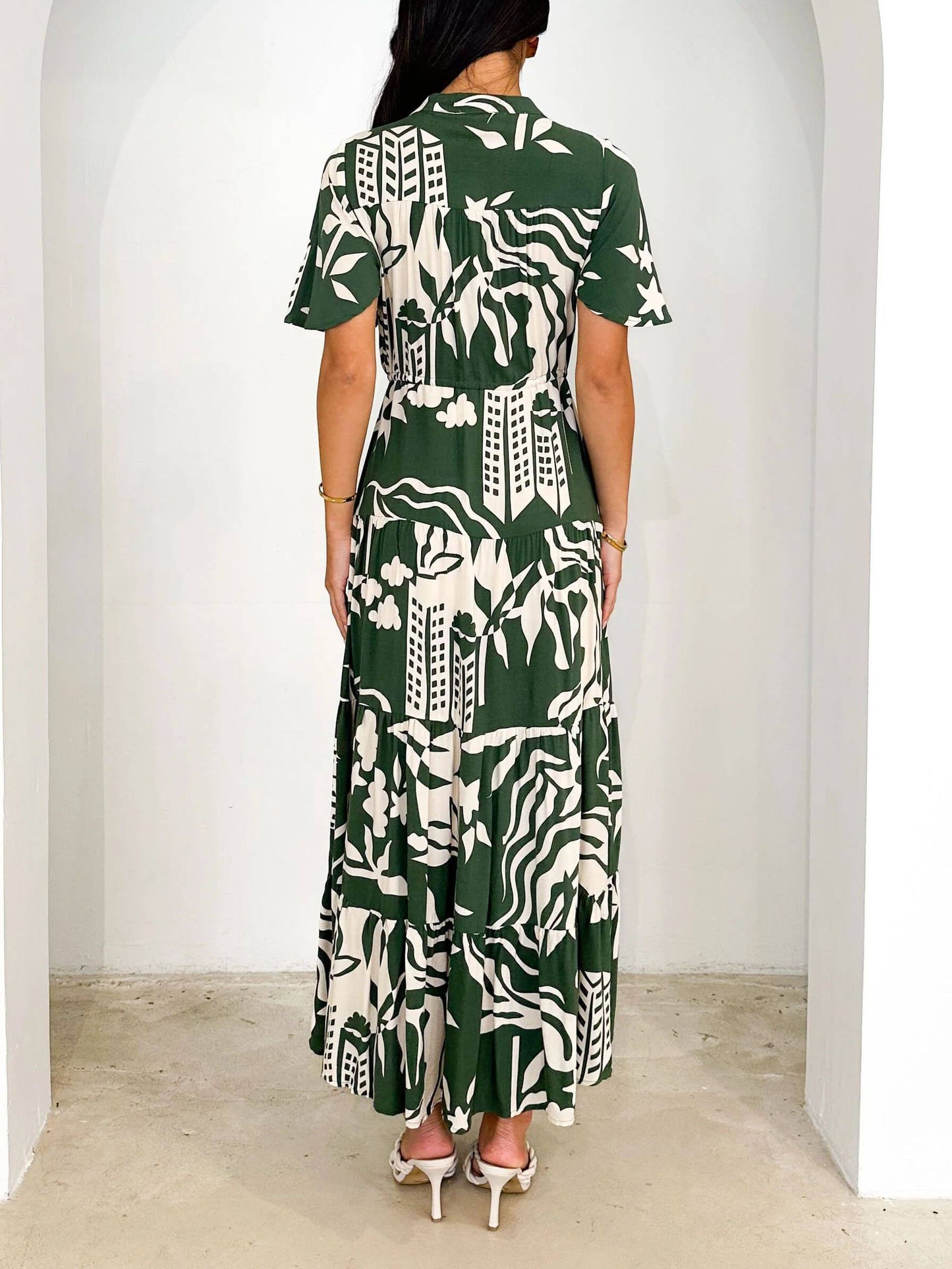 Short Sleeve Resort Charming Print Midi Dress