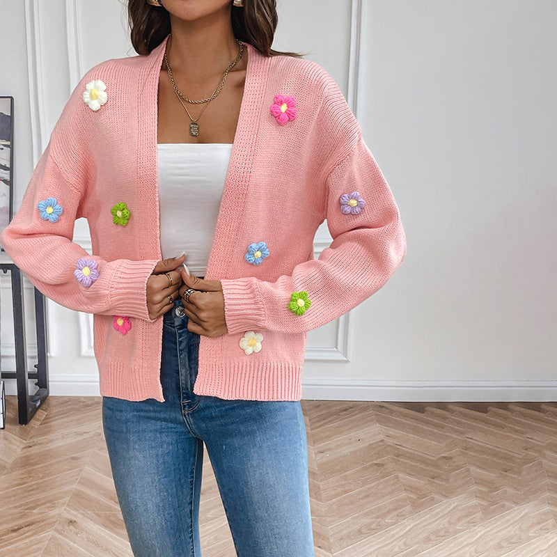 3D Floral Knitted Cardigan Pink best Best Sellings cardigan cardigans clothes Sale tops Topseller