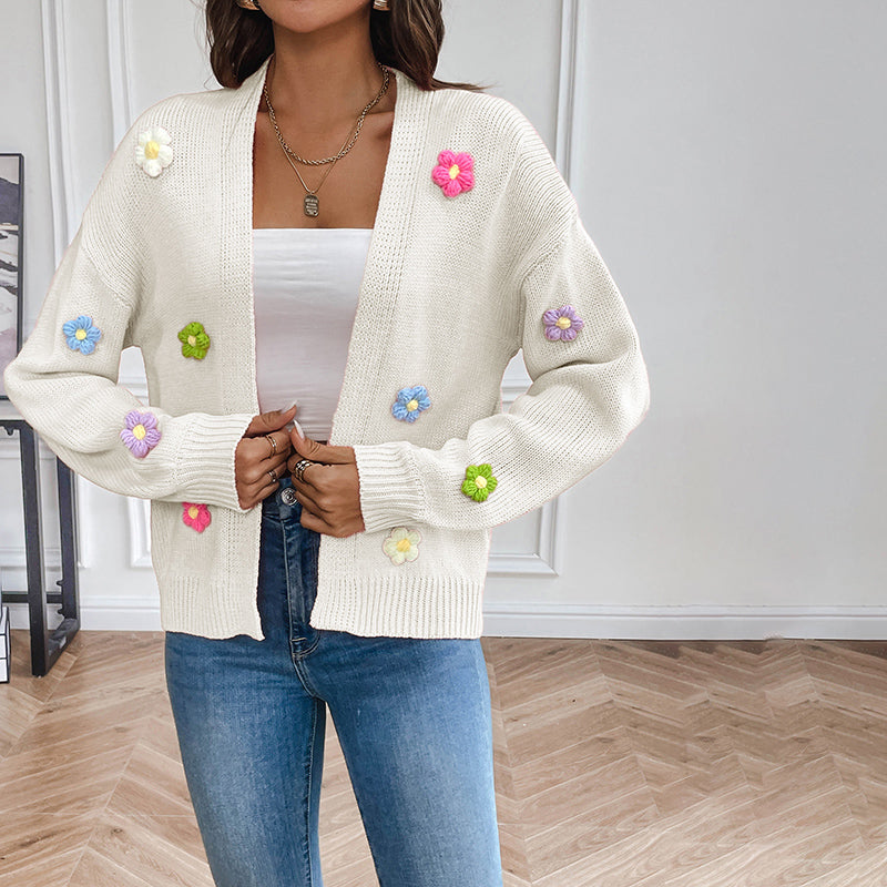 3D Floral Knitted Cardigan White best Best Sellings cardigan cardigans clothes Sale tops Topseller