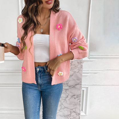 Flowered Knitted Cardigan