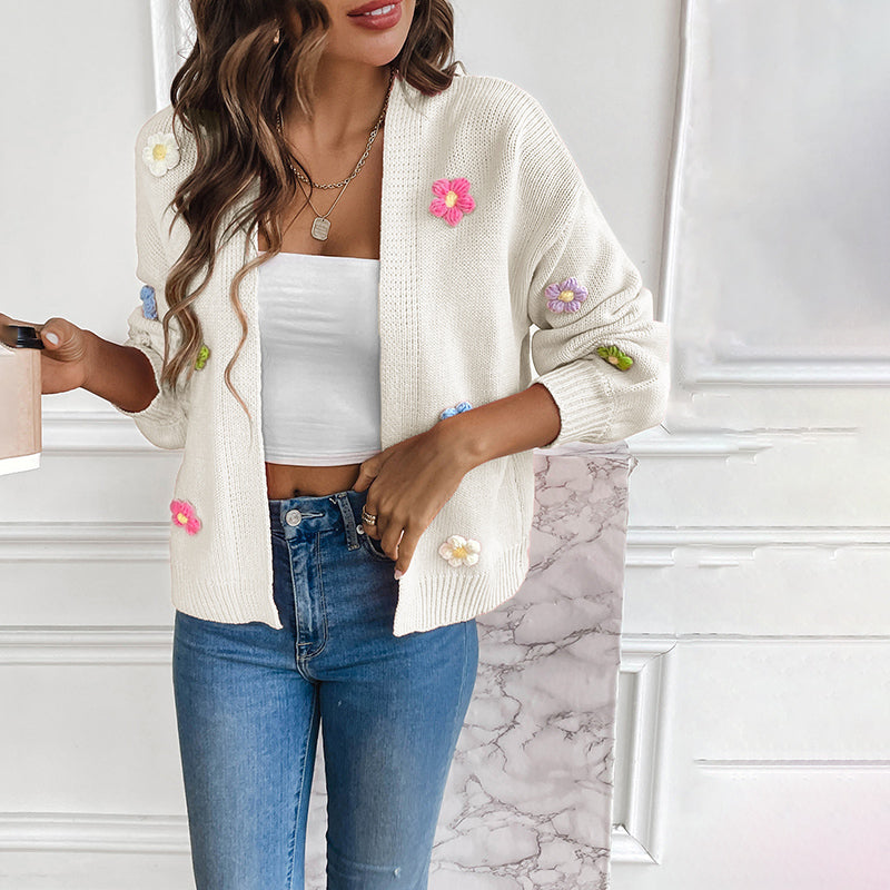 Flowered Knitted Cardigan