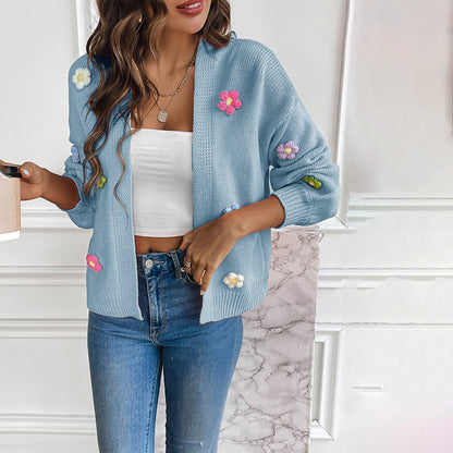 Flowered Knitted Cardigan