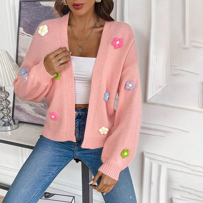 Flowered Knitted Cardigan