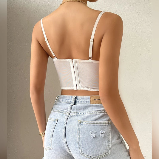 Lace Patchwork Slim Fit V-neck Backless Crop Top